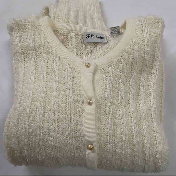 FE Design Vintage Boucle Buttoned Down Sweater Large Ivory - Picture 10 of 10